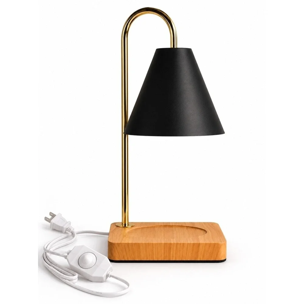NIB Candle Warmer Black Table Lamp Wood Base Stepless Dimming Lightbulbs Incl
